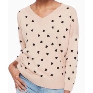 Kate Spade Heartbeat Silk Blend Sweater In Beige With Black Heart Women's M NEW